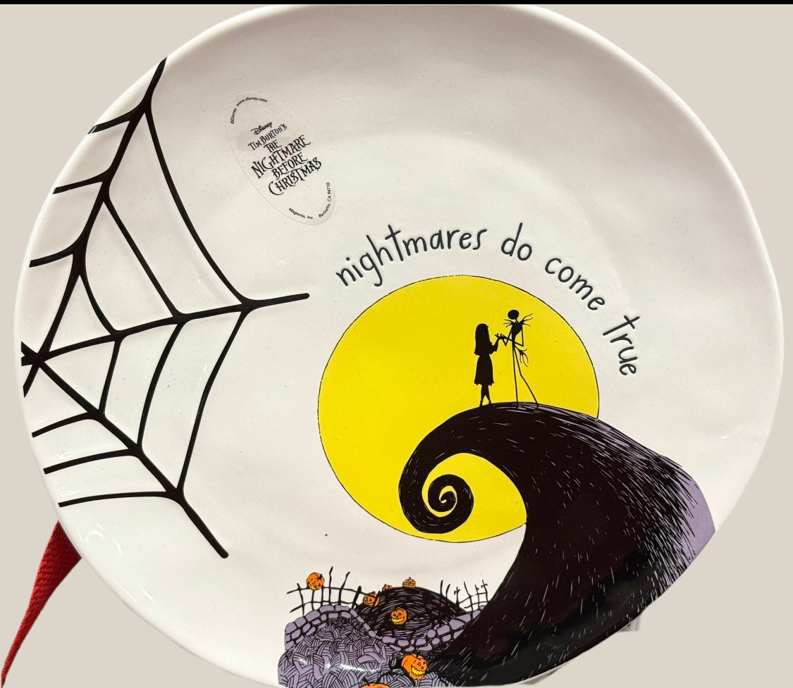 New Rae Dunn x Nightmare before Christmas 12” ceramic Halloween plate decor NIGHTMARES DO COME TRUE