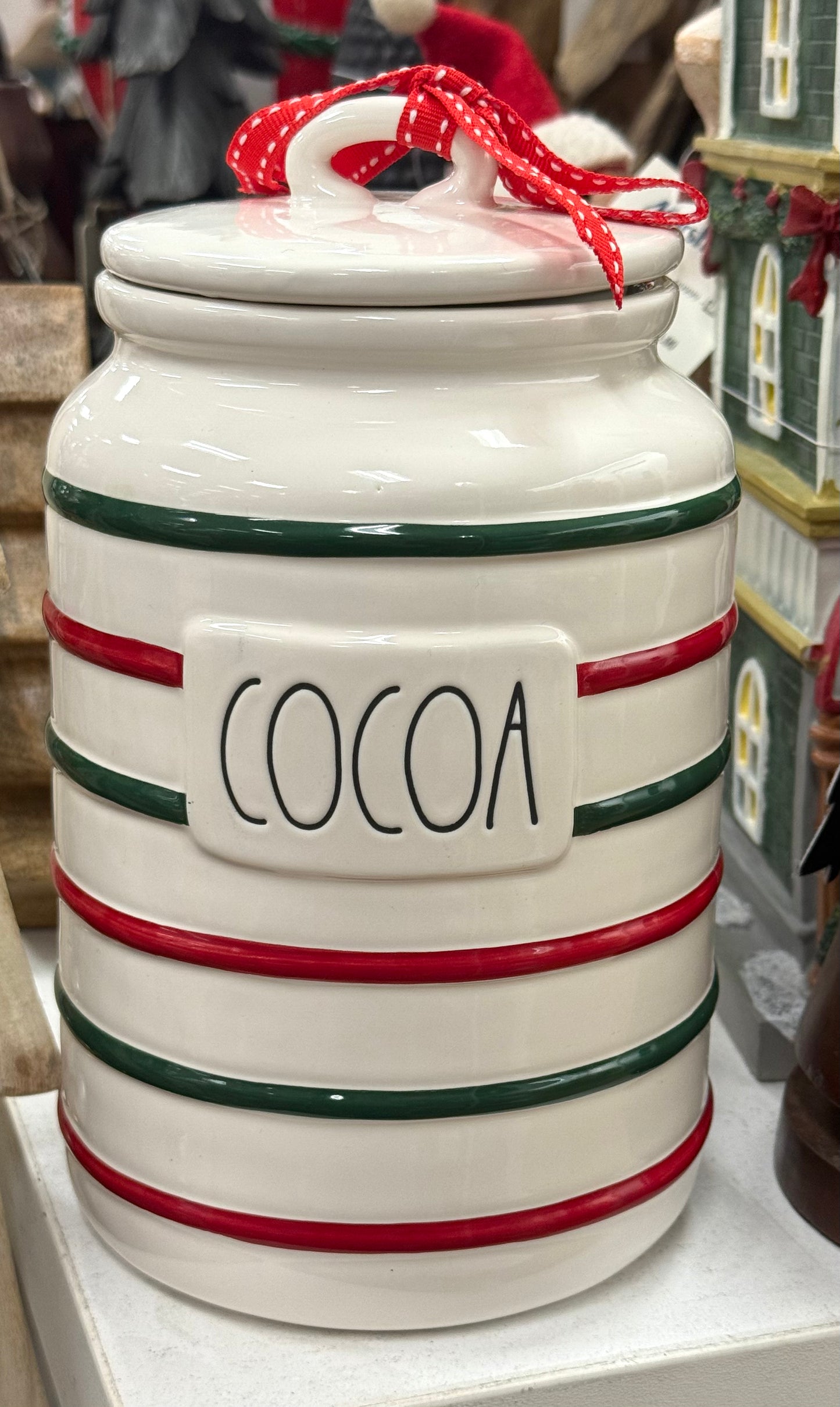 New Rae Dunn ceramic striped COCOA Christmas canister