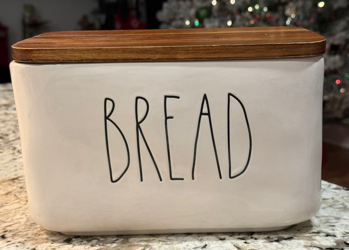 Rae Dunn ceramic wood lid 10x5 BREAD storage container