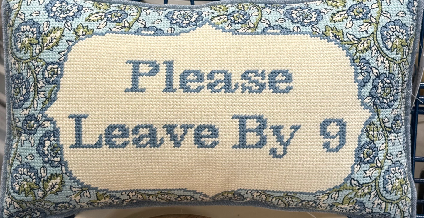 New needlepoint blue floral throw pillow decor PLEASE LEAVE BY 9
