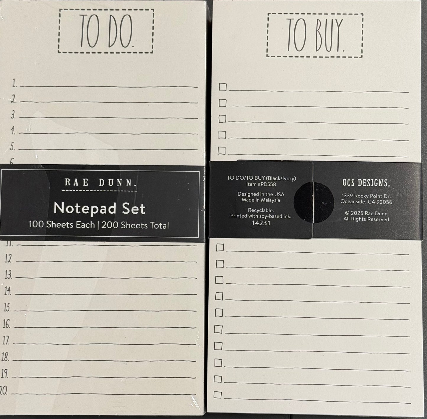 New Rae Dunn 200 sheets premium TO DO/TO BUY notepaper notepad set