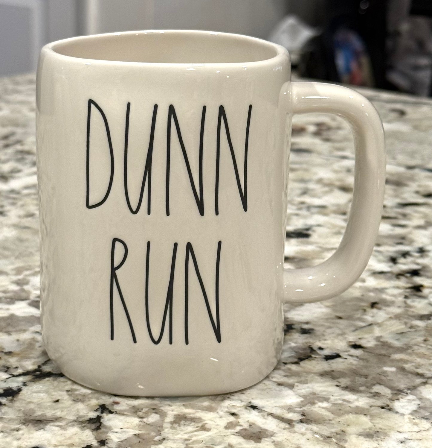 Rae Dunn white ceramic coffee mug DUNN RUN
