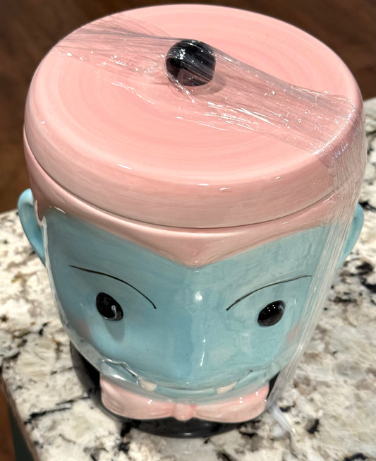 New baby Dracula ceramic cookie jar Halloween decor 8x8.5