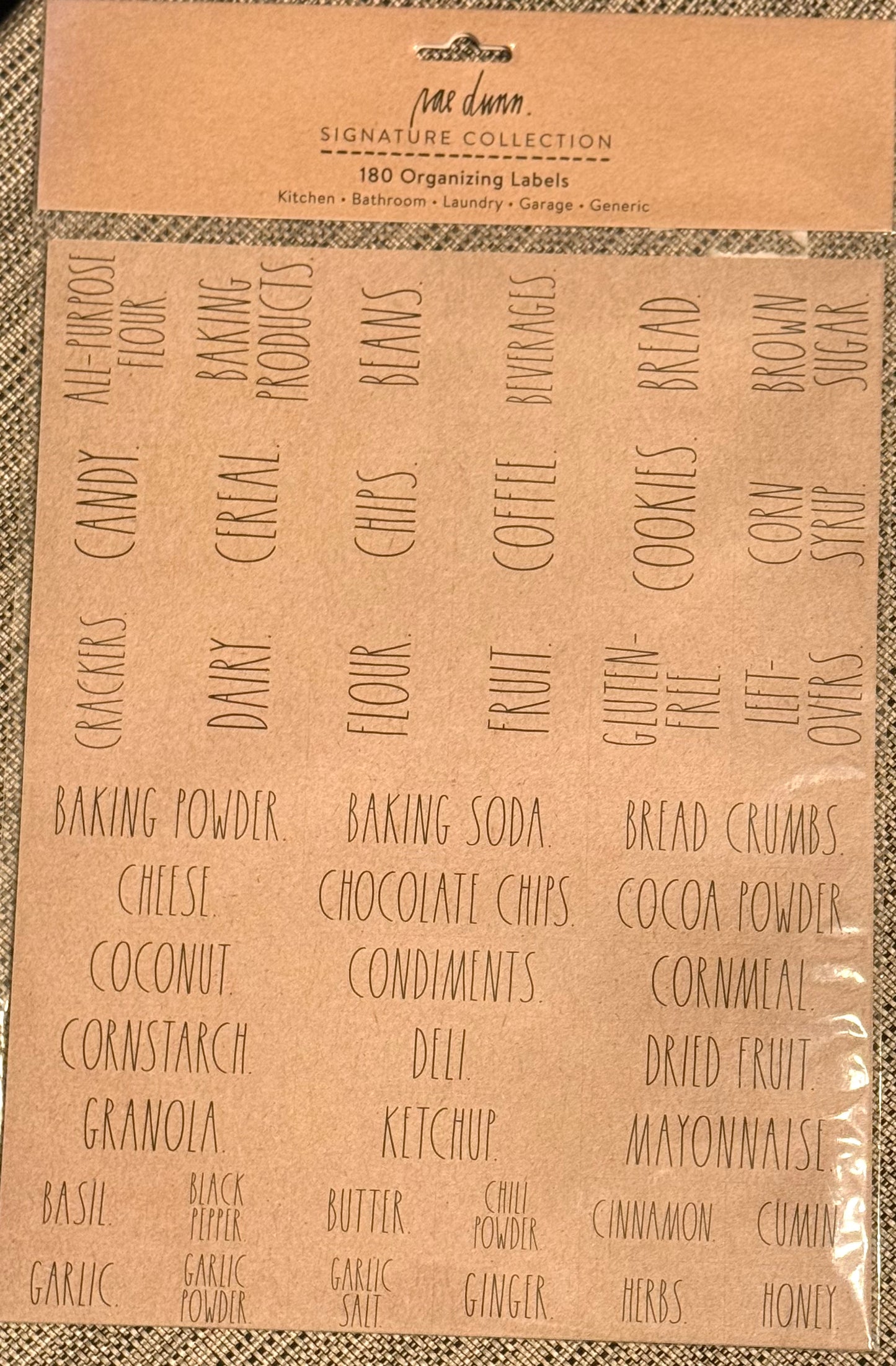 New Rae Dunn tan label sheet home decor kitchen pantry