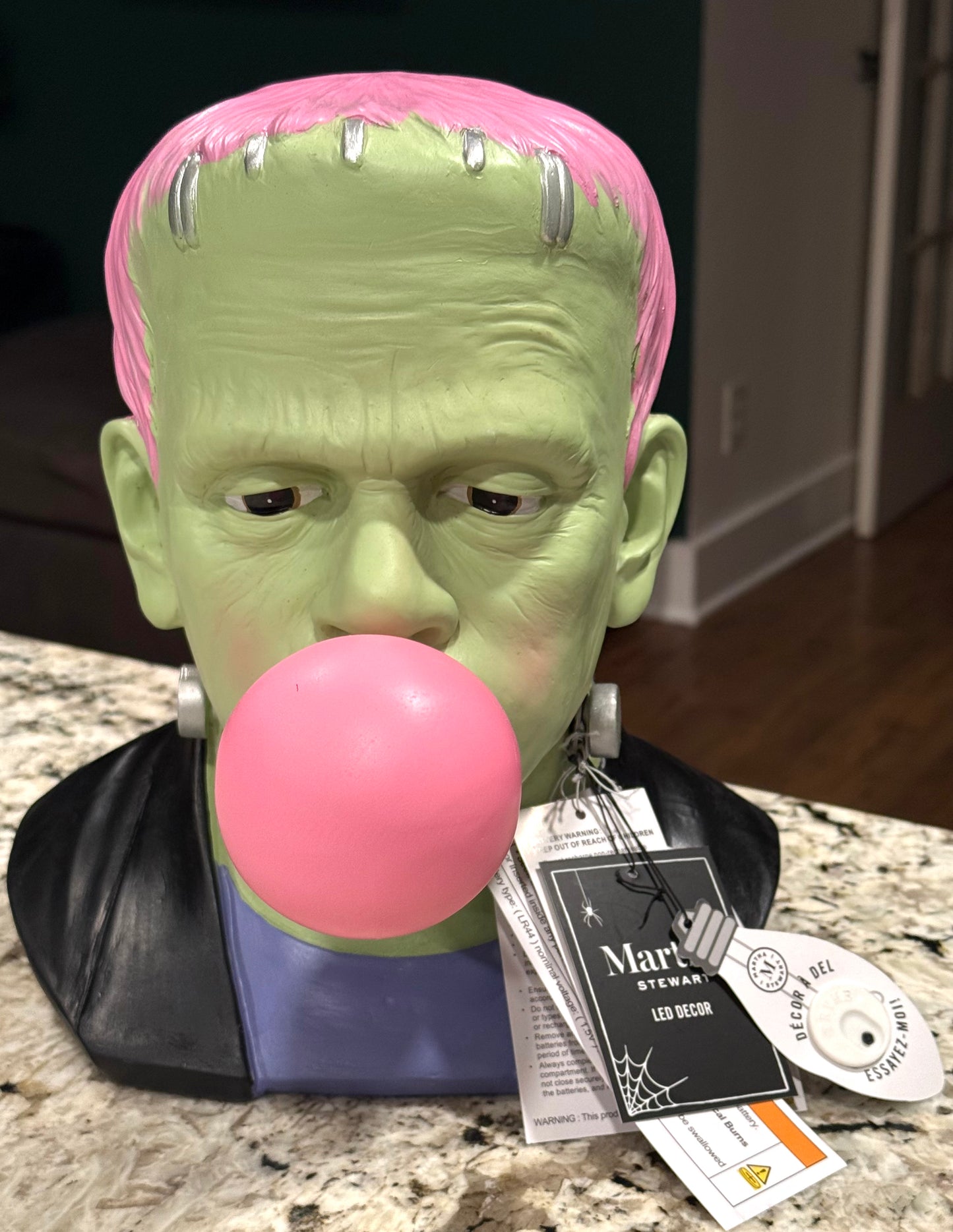 New led light up pink haired Frankenstein bubble blowing Halloween decor