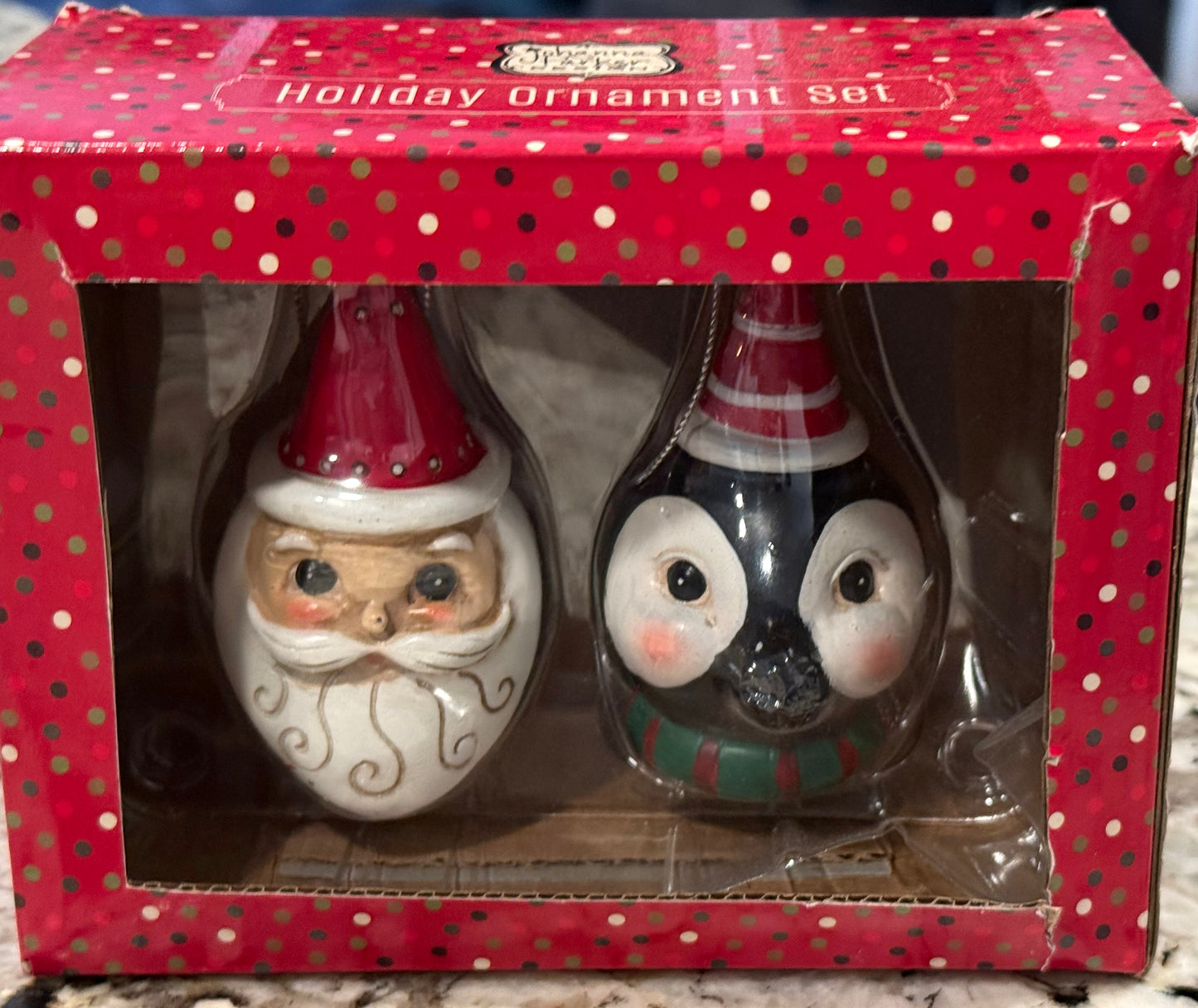 New Joanna Parker ceramic Snowman & penguin ornament set