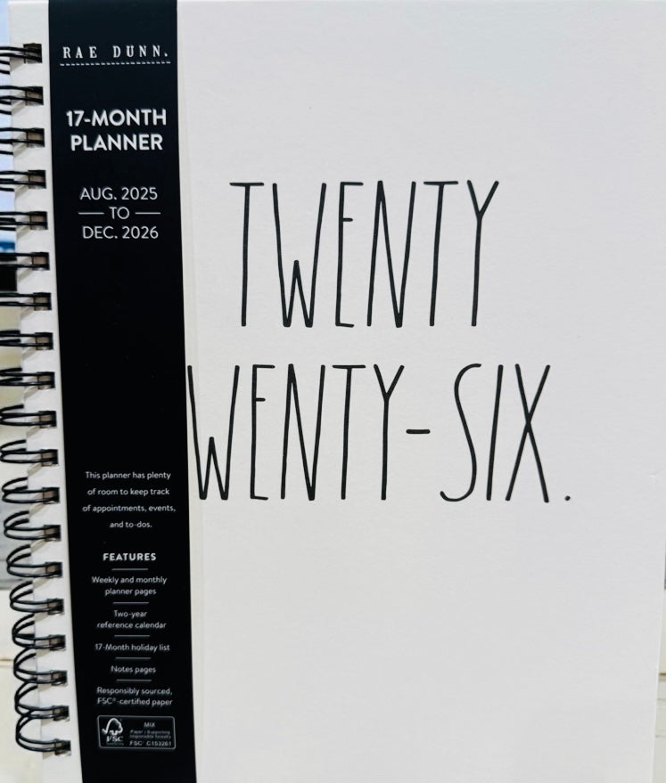New Rae Dunn 2026 white hardback Planner spiral hardback