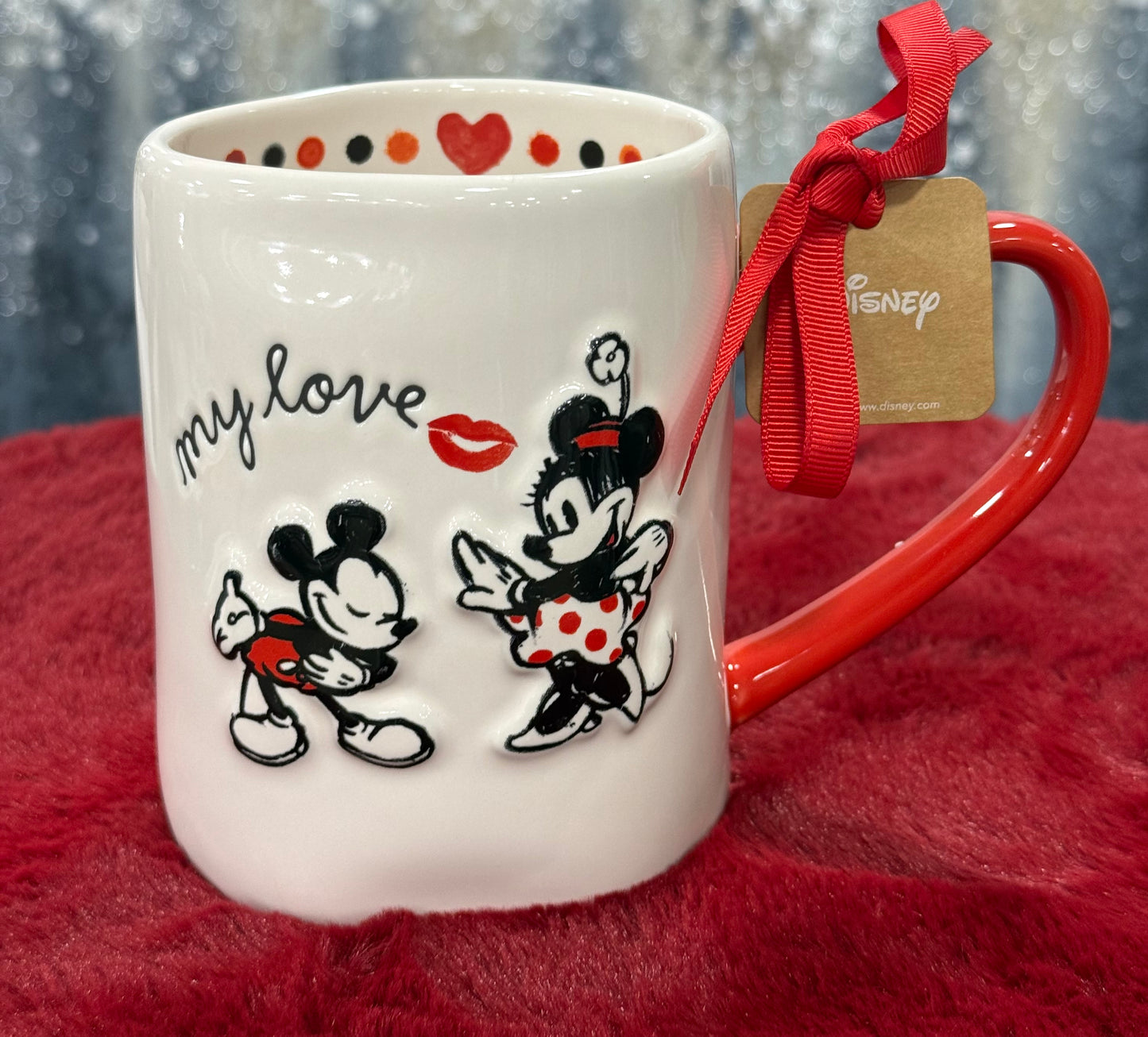 New Rae Dunn x Mickey Mouse white ceramic Valentine’s Day coffee mug decor MY LOVE