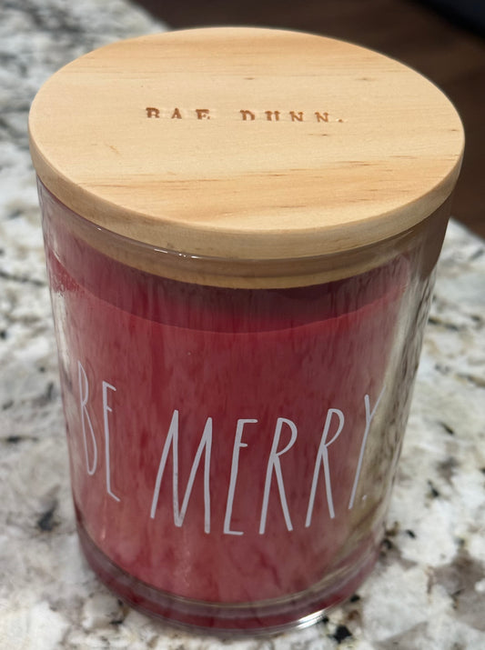 New Rae Dunn glass 16oz BE MERRY Christmas candle