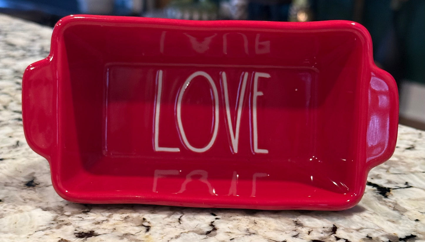 New Rae Dunn red ceramic ❤️ red Valentine’s Day mini baking pan 5x4 LOVE