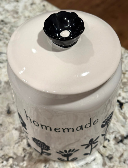 New Rae Dunn white ceramic 8.5” HOMEMADE floral canister