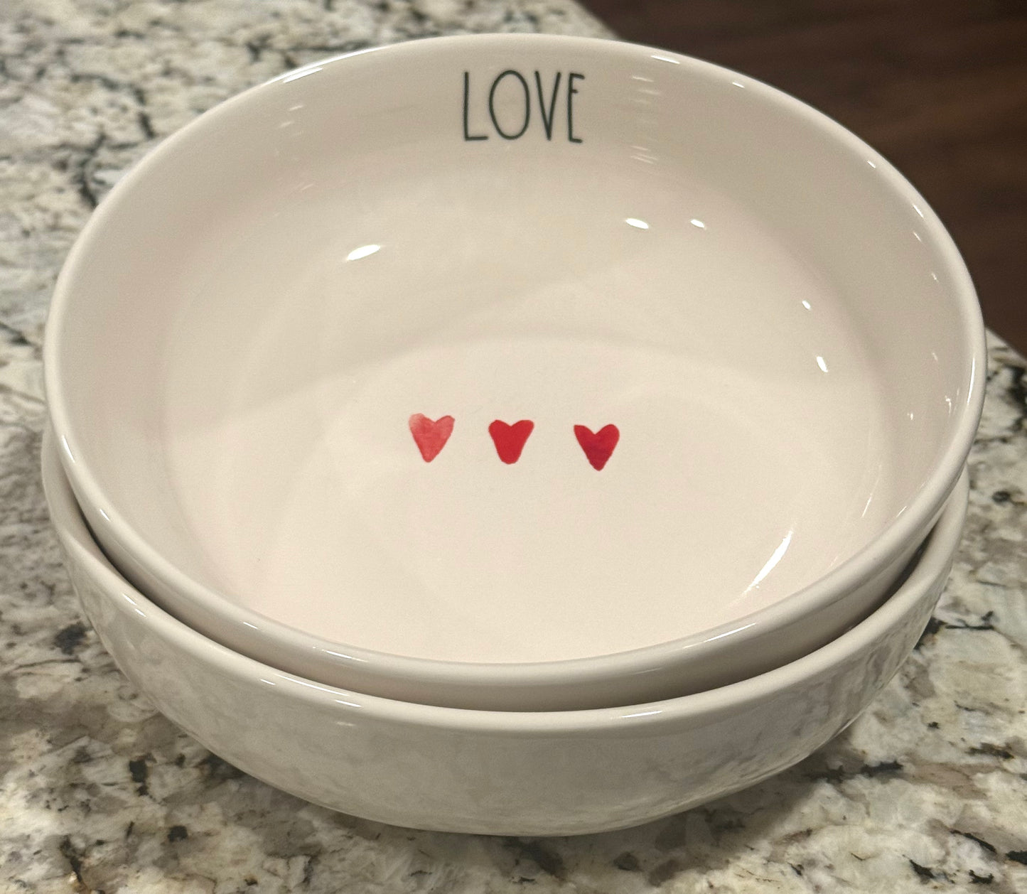New Rae Dunn white ceramic 2-piece LOVE watercolor bowl set