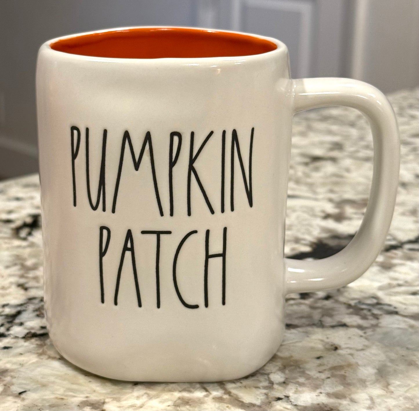 Rae Dunn white ceramic coffee mug PUMPKIN PATCH -orange interior