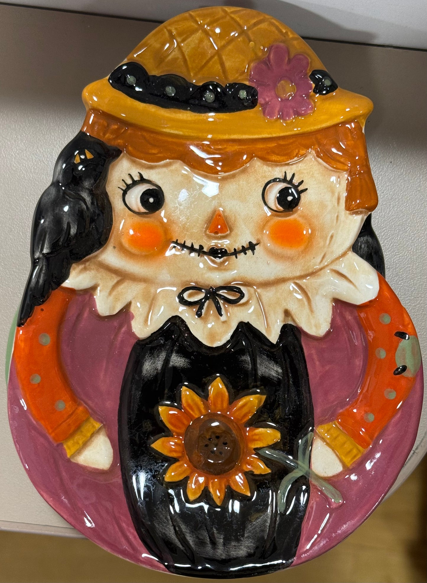 New release Joanna Parker ceramic fall scarecrow girl snack plate