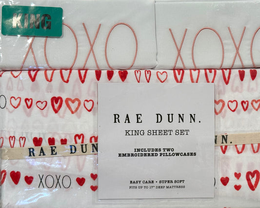 New Rae Dunn XOXO heart print KING size bedding sheet set