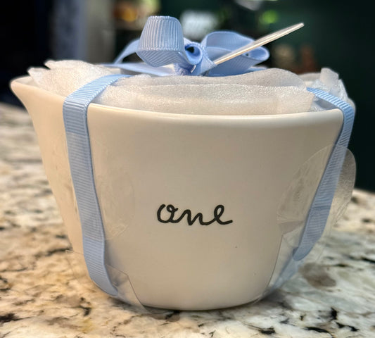 New Rae Dunn ceramic Easter bunny set of measuring cups - script font