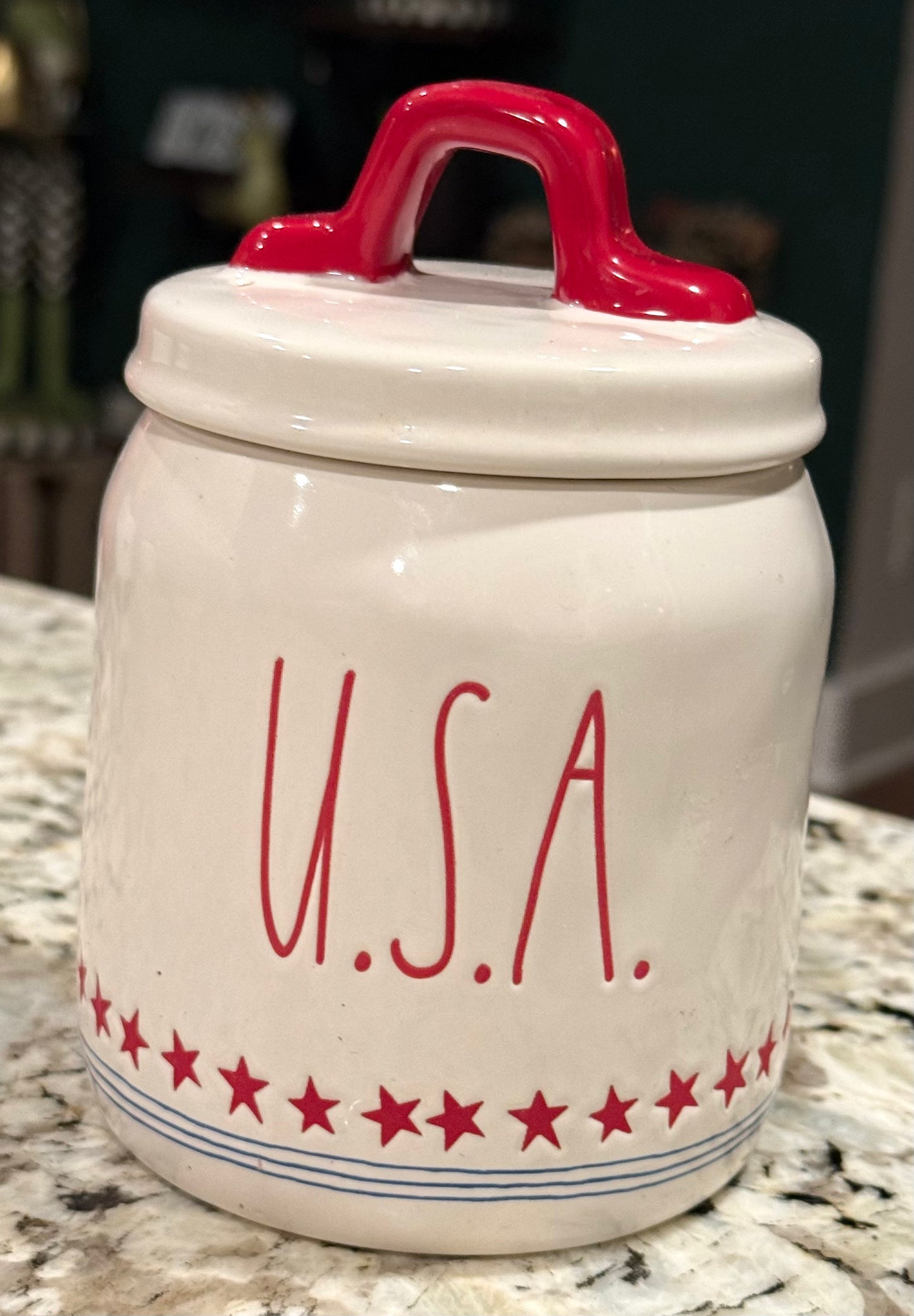 New Rae Dunn Americana white mini 5” ceramic USA baby canister