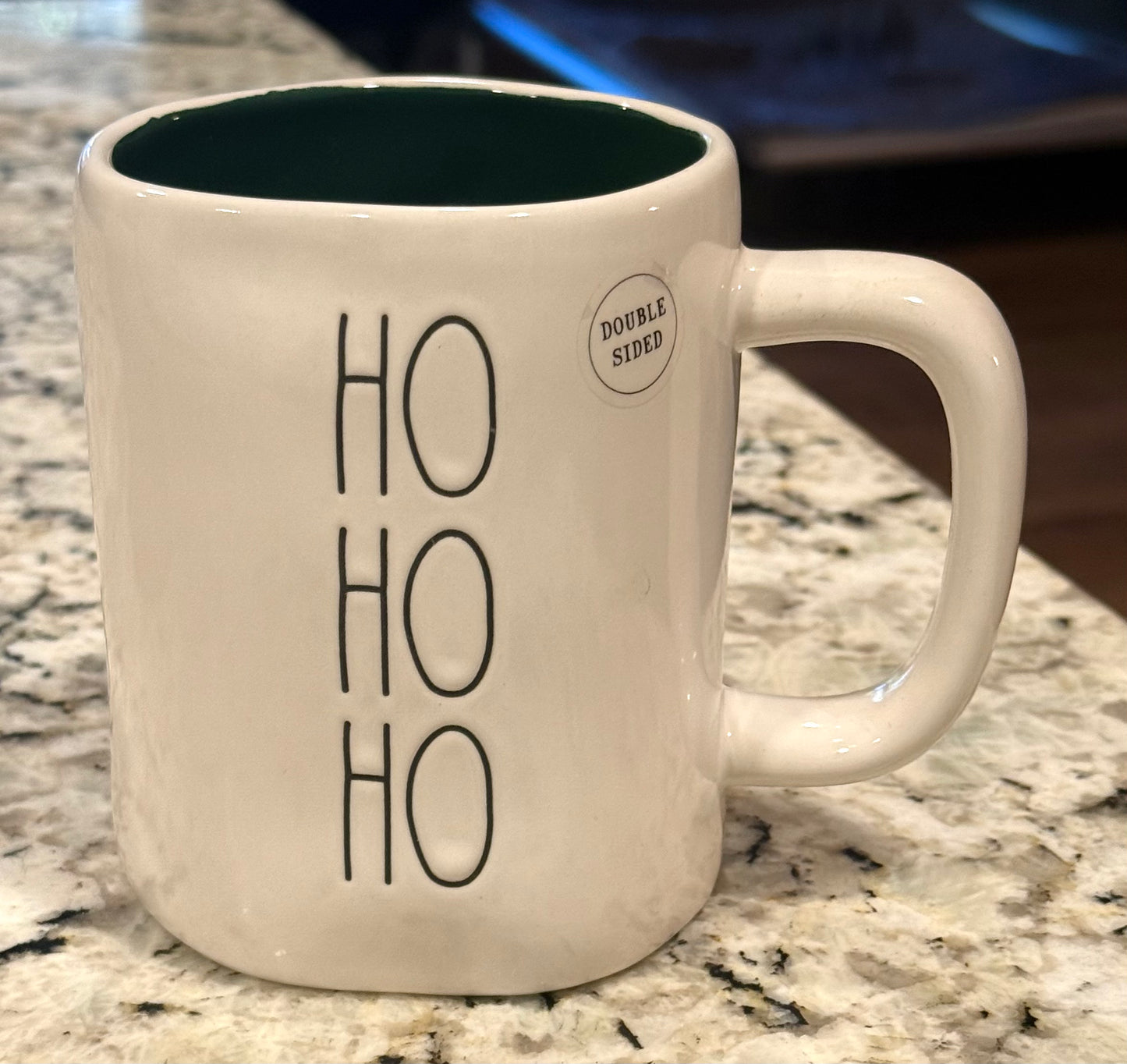 New Rae Dunn white ceramic Christmas coffee mug HO HO HO-Santa back
