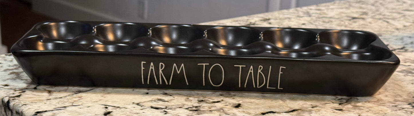 New Rae Dunn black ceramic FARM TO TABLE 12-slot egg holder