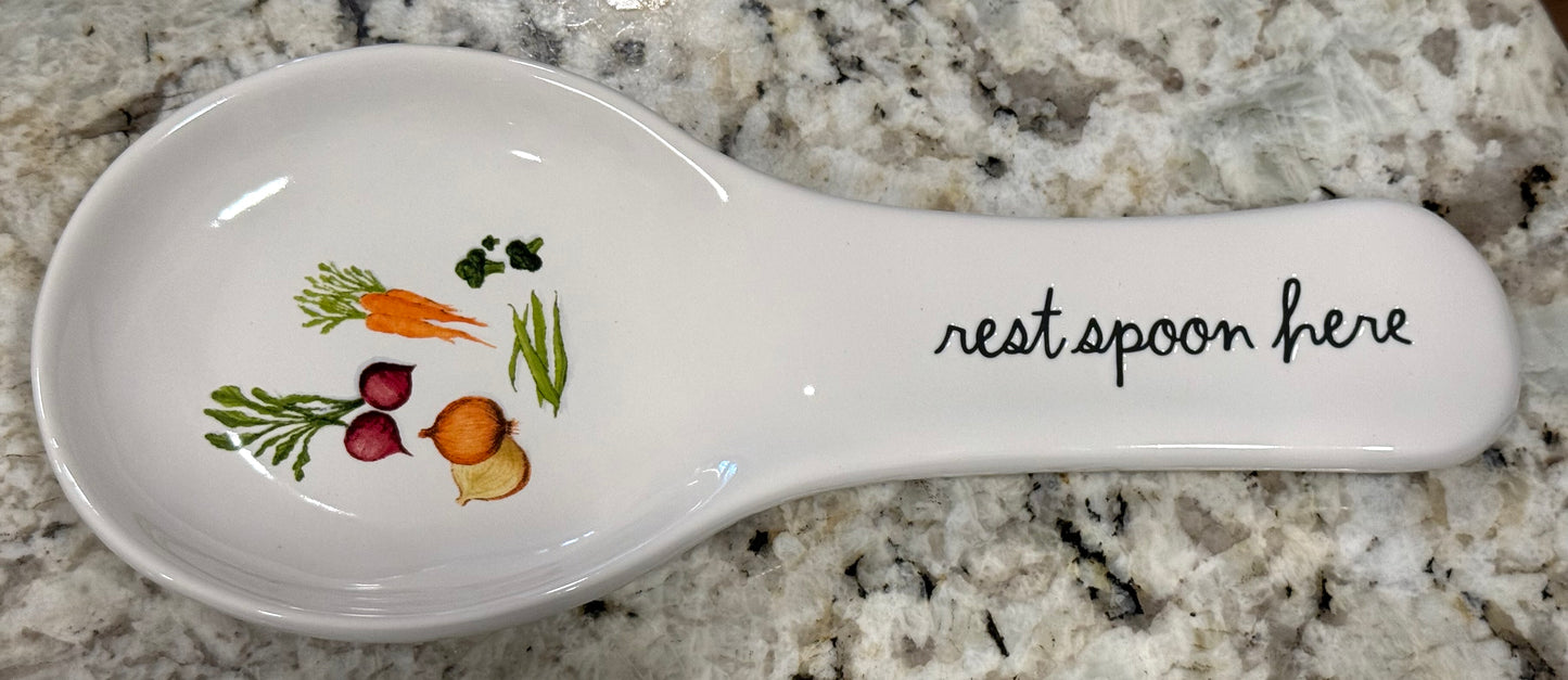 New Rae Dunn white ceramic veggie spoon rest REST SPOON HERE