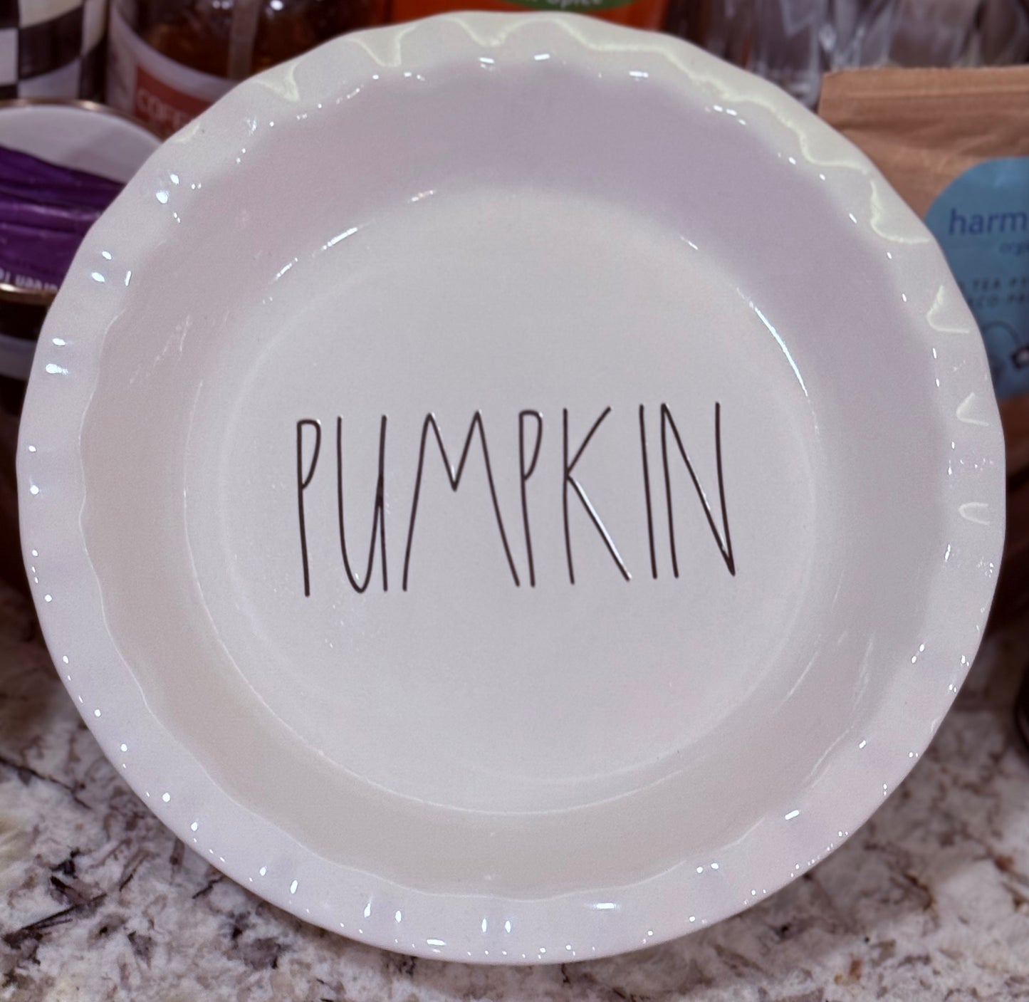 New Rae Dunn white ceramic pie plate PUMPKIN