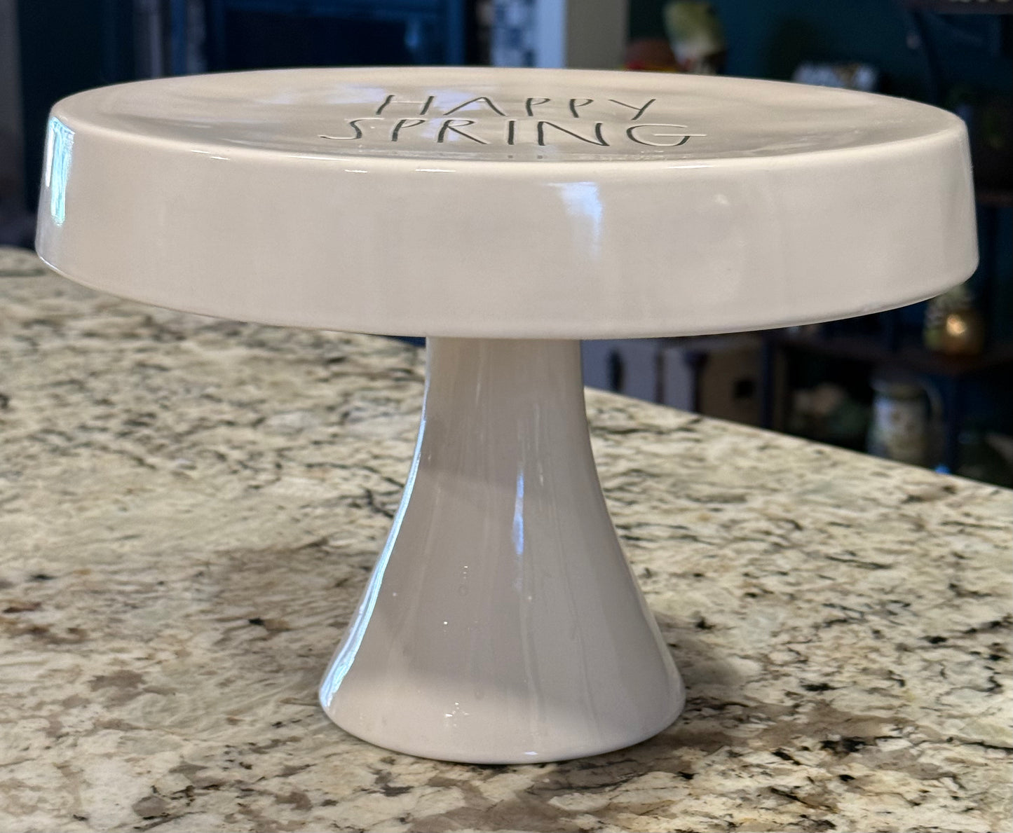 Rae Dunn white ceramic 14x6” cake stand HAPPY SPRING