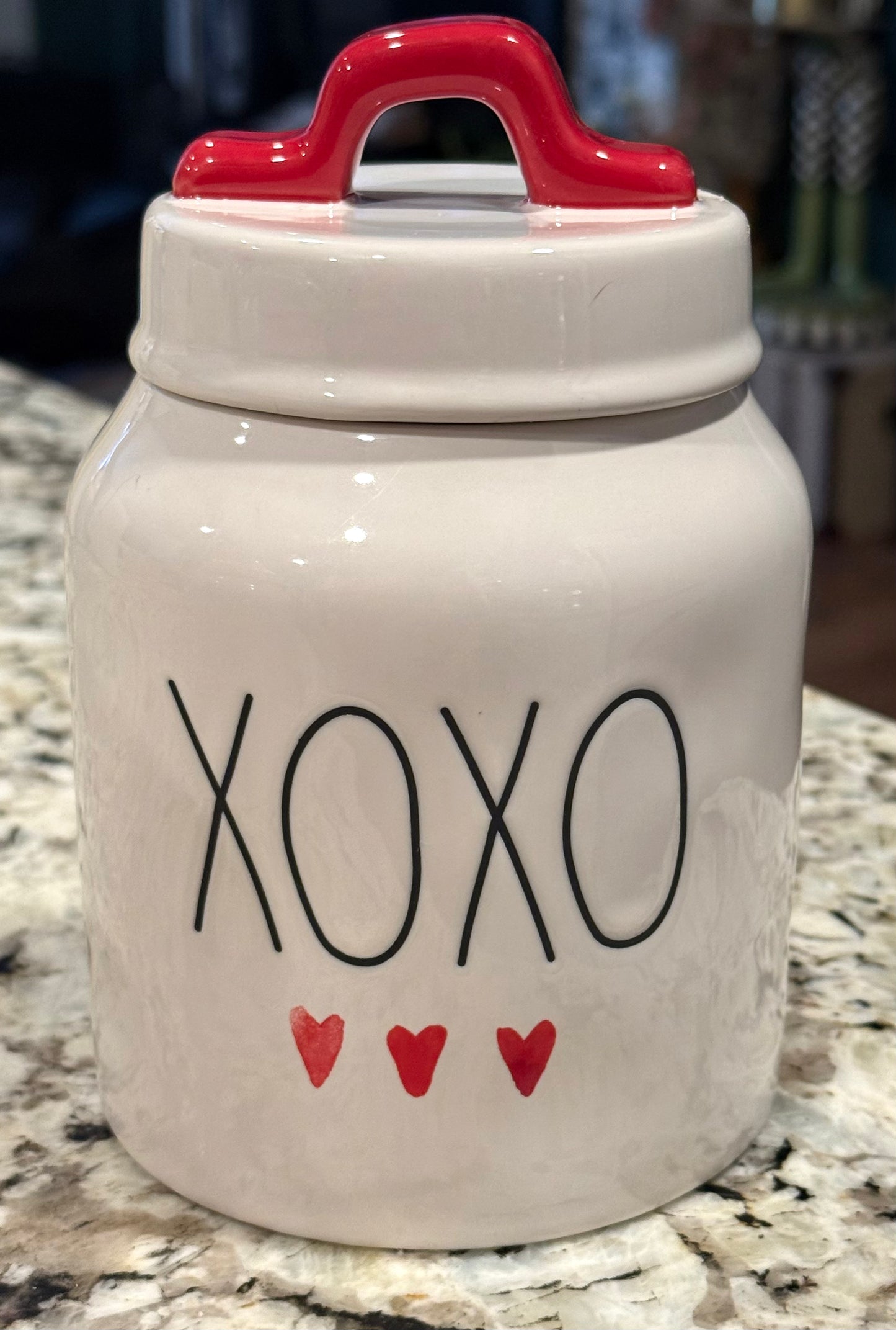Rae Dunn white 6” ceramic watercolor heart canister XOXO