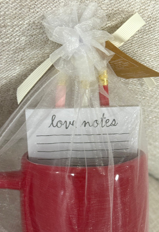 New Rae Dunn red ceramic mug & notpad set LOVE NOTES/ LOVE YOU
