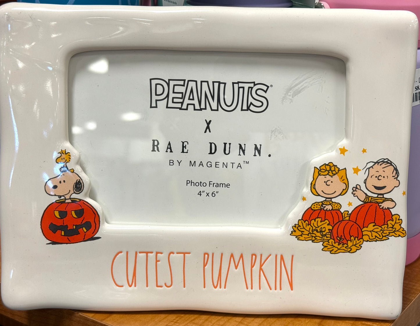 New Rae Dunn x Peanuts Snoopy ceramic 4x6 photo frame insert CUTEST PUMPKIN