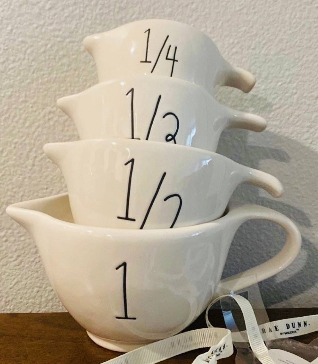 New Rae Dunn white ceramic TEACUP measuring cup set