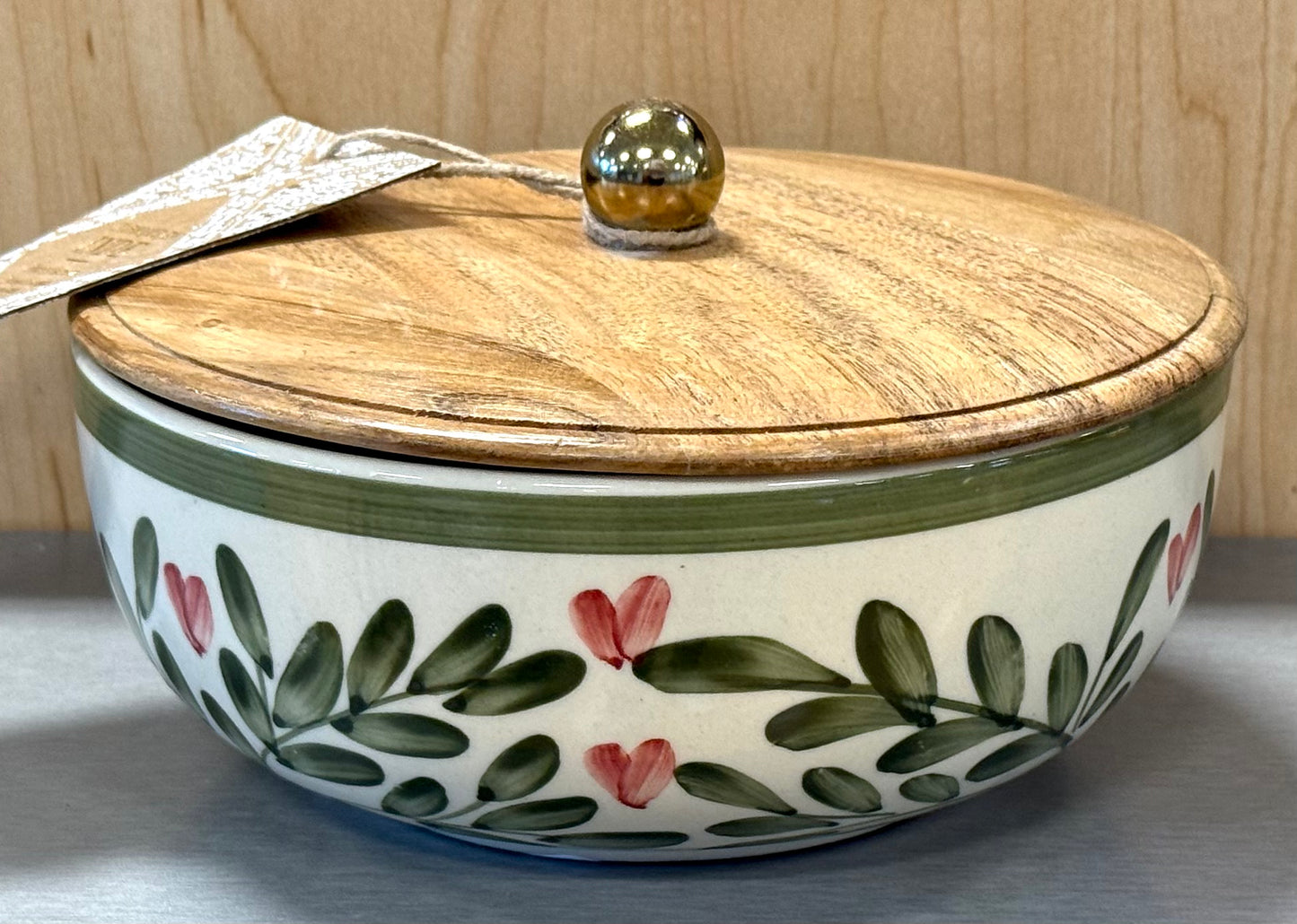 New Made In India ceramic greeen and pink heart covered bowl