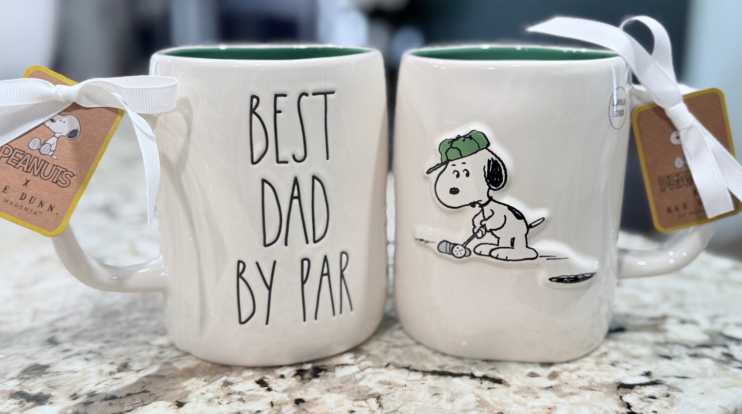 New Rae Dunn x Peanuts Snoopy white ceramic coffee mug BEST DAD BY PAR