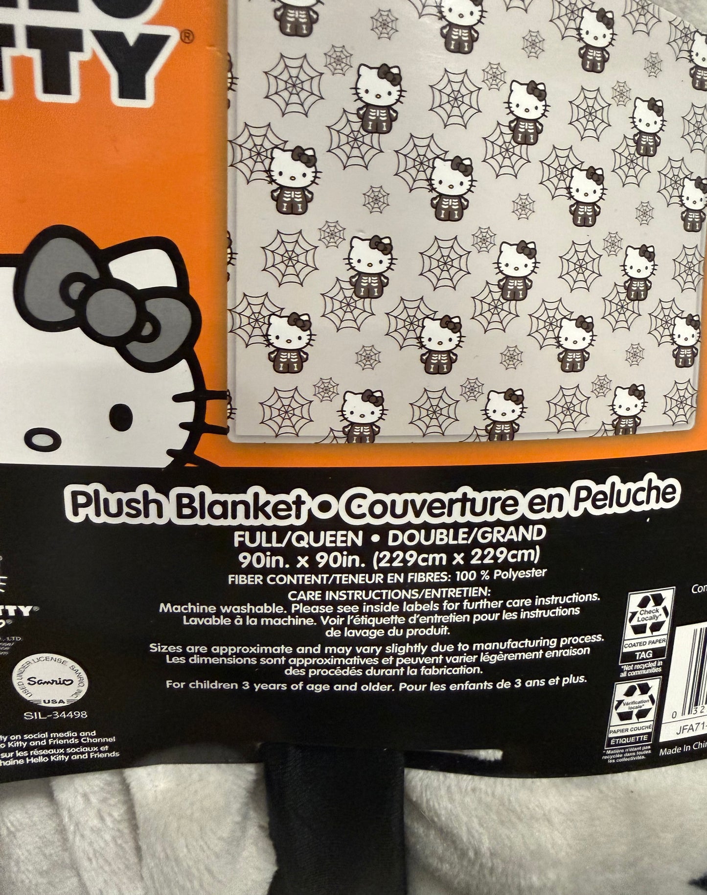 New Halloween Hello Kitty skeleton black and gray 90x90 queen/full size blanket bedding