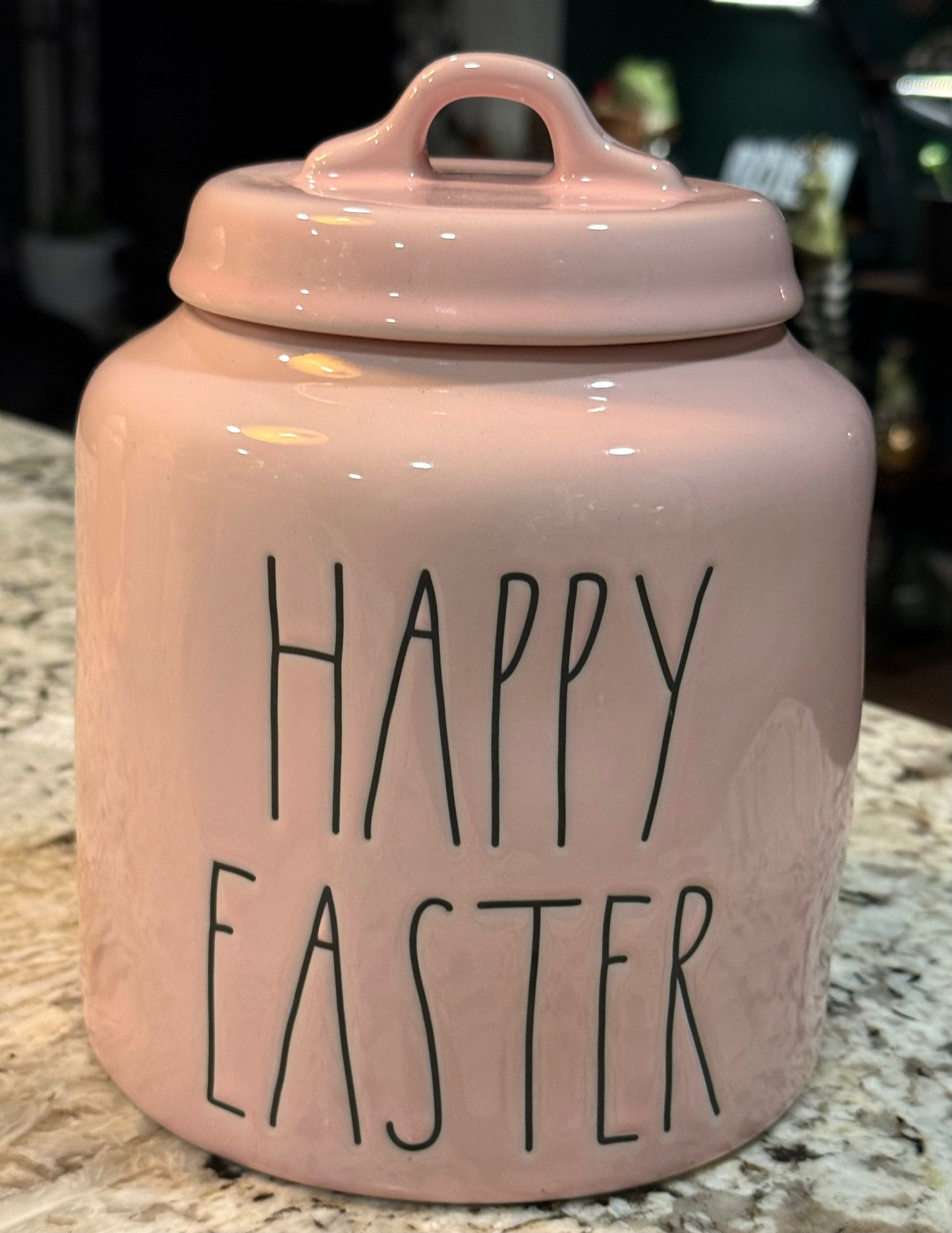 New Rae Dunn pink ceramic 8” HAPPY EASTER canister cookie jar