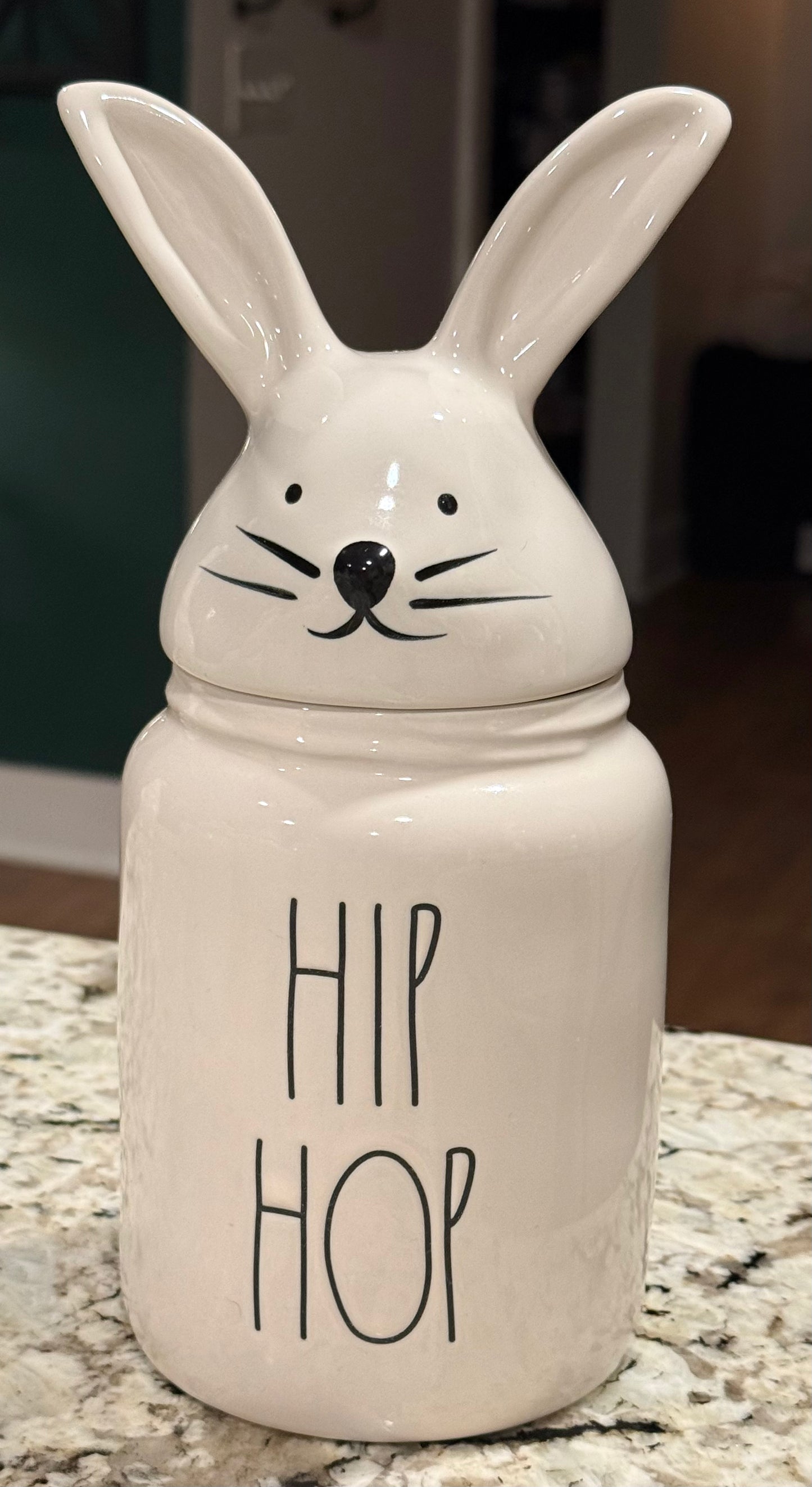New Rae Dunn white ceramic Easter 9” bunny topped canister HIP HOP