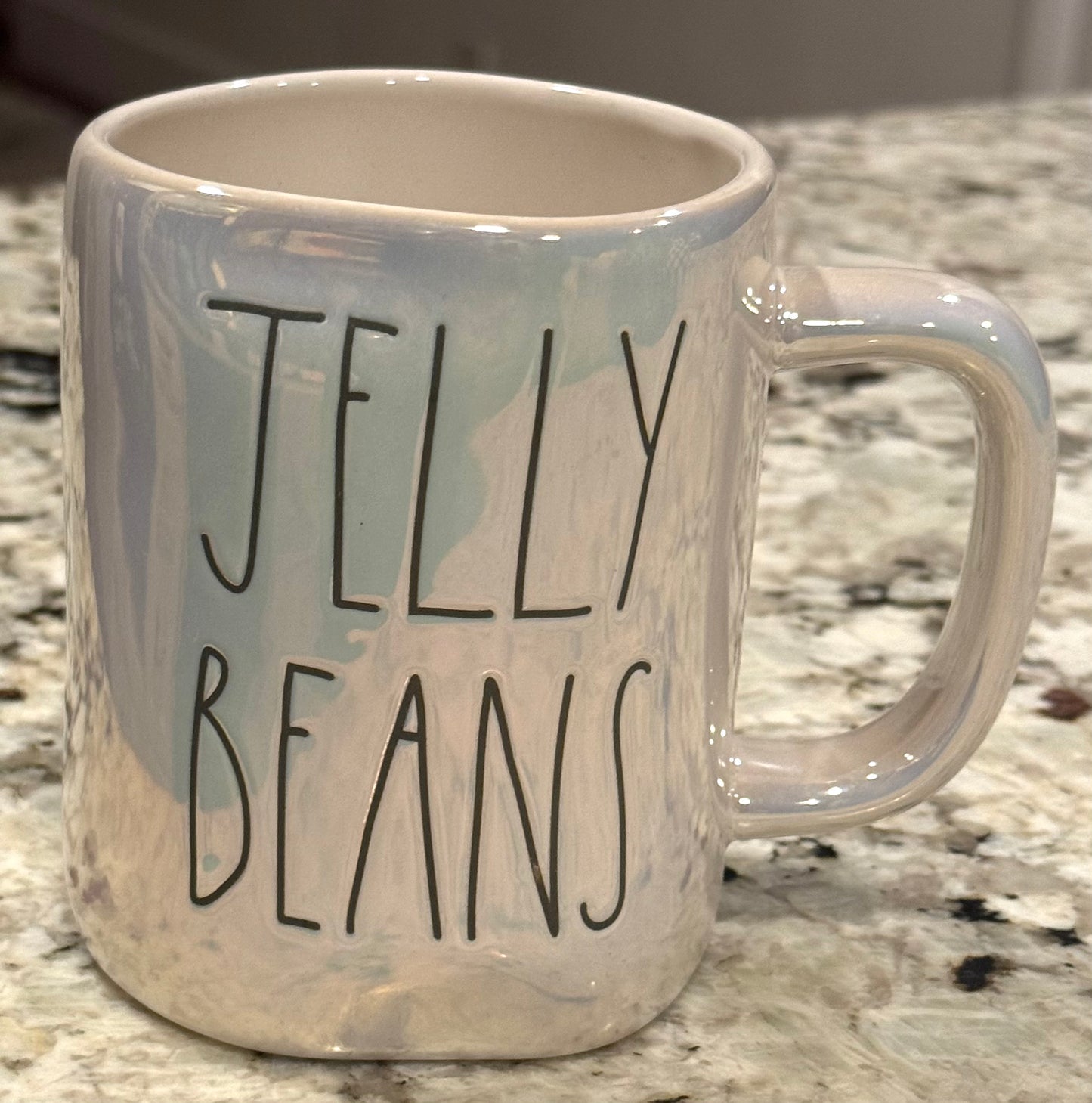 Rae Dunn white iridescent ceramic coffee mug JELLY BEANS