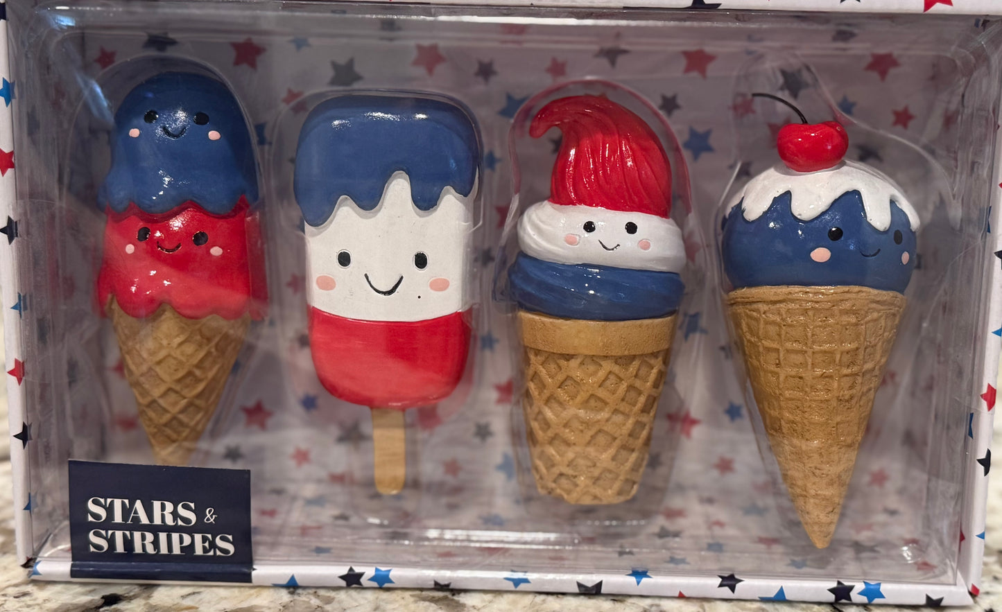 New resin Stars & Stripes 4-piece faux Americana popsicle decor set July 4th USA