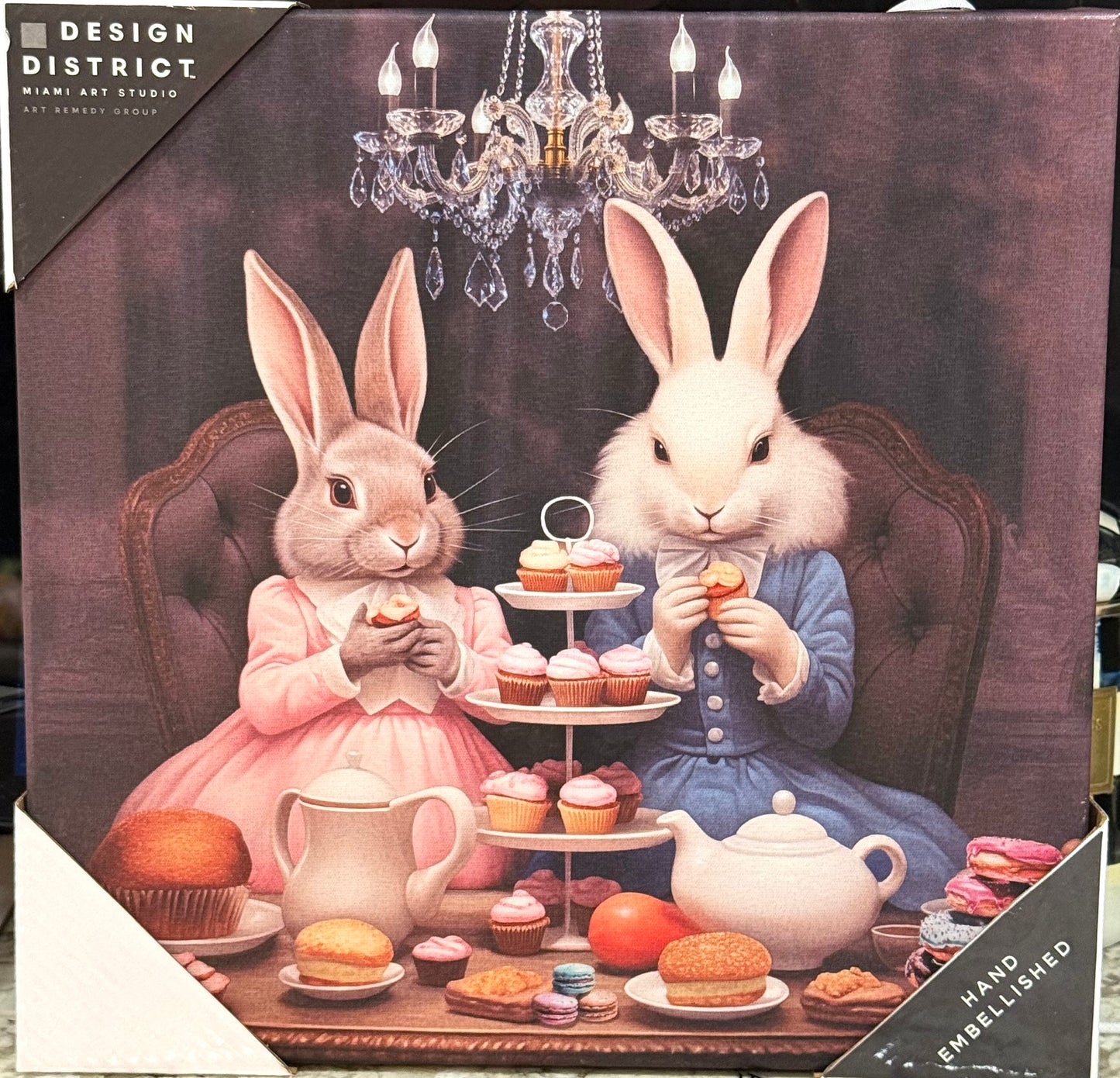 New Design District canvas art 12x12 Easter Bunny tea party picture -cupcake tier