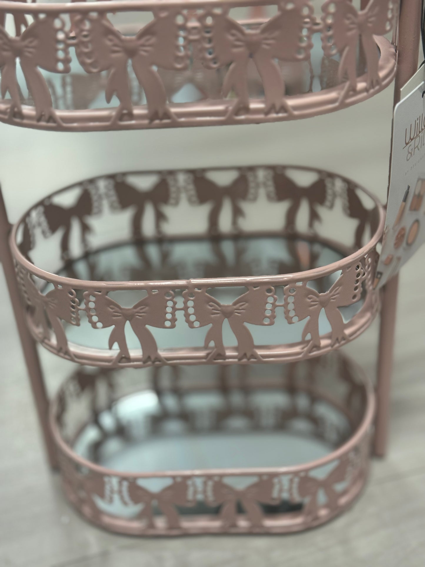 New Willow & Riley metal pink mirrored coquette trinket keepsake 3-tier stand