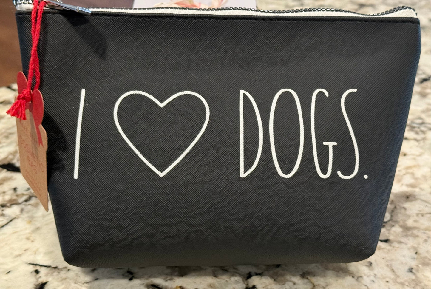 New Rae Dunn black cosmetics makeup storage bag I ❤️DOGS.