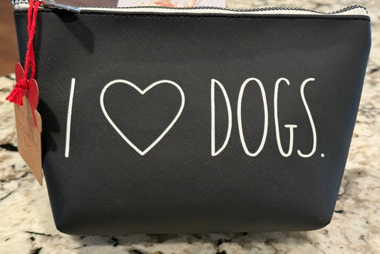 New Rae Dunn black cosmetics makeup storage bag I ❤️DOGS.