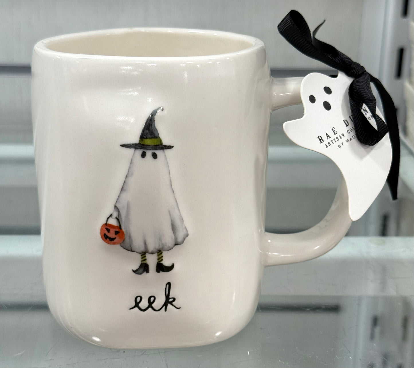 New Rae Dunn white ceramic Halloween coffee mug EEK!