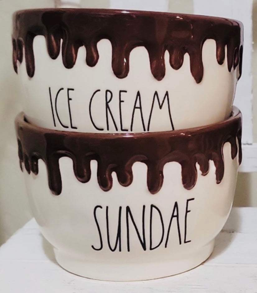 New Rae Dunn 2-piece chocolate dip ICE CREAM / SUNDAE bowl set