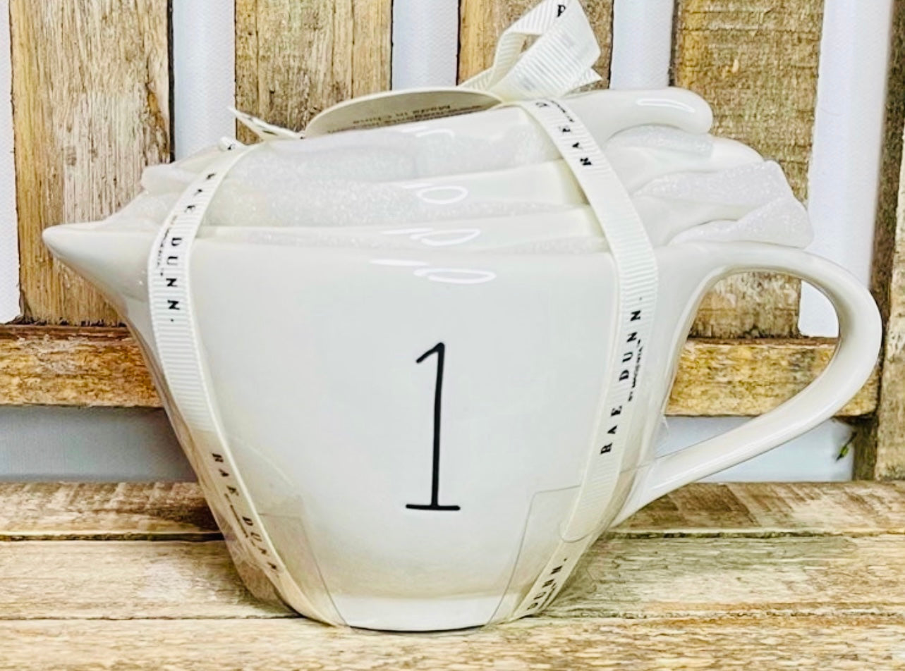 New Rae Dunn white ceramic TEACUP measuring cup set