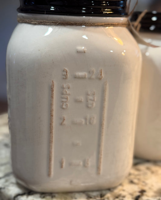 New white farmhouse ceramic mason jar 4-piece canister set