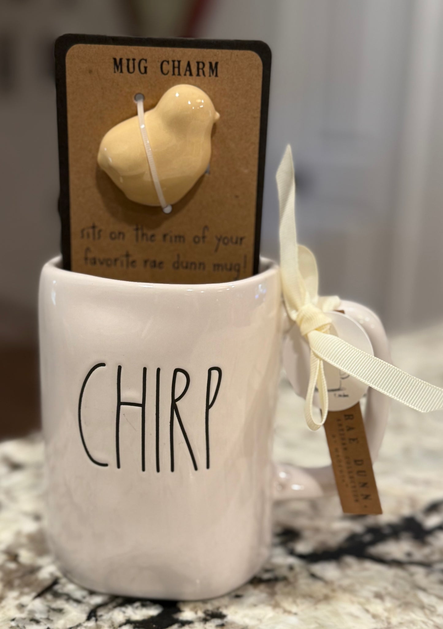 New Rae Dunn ceramic coffee mug CHIRP with bird mug charm