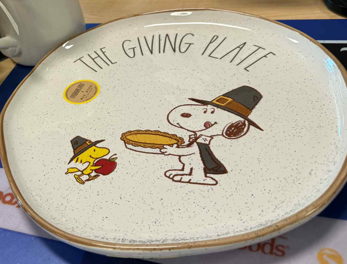 New ceramic 12” Rae Dunn x Peanuts Snoopy serving plate THE GIVING PLATE