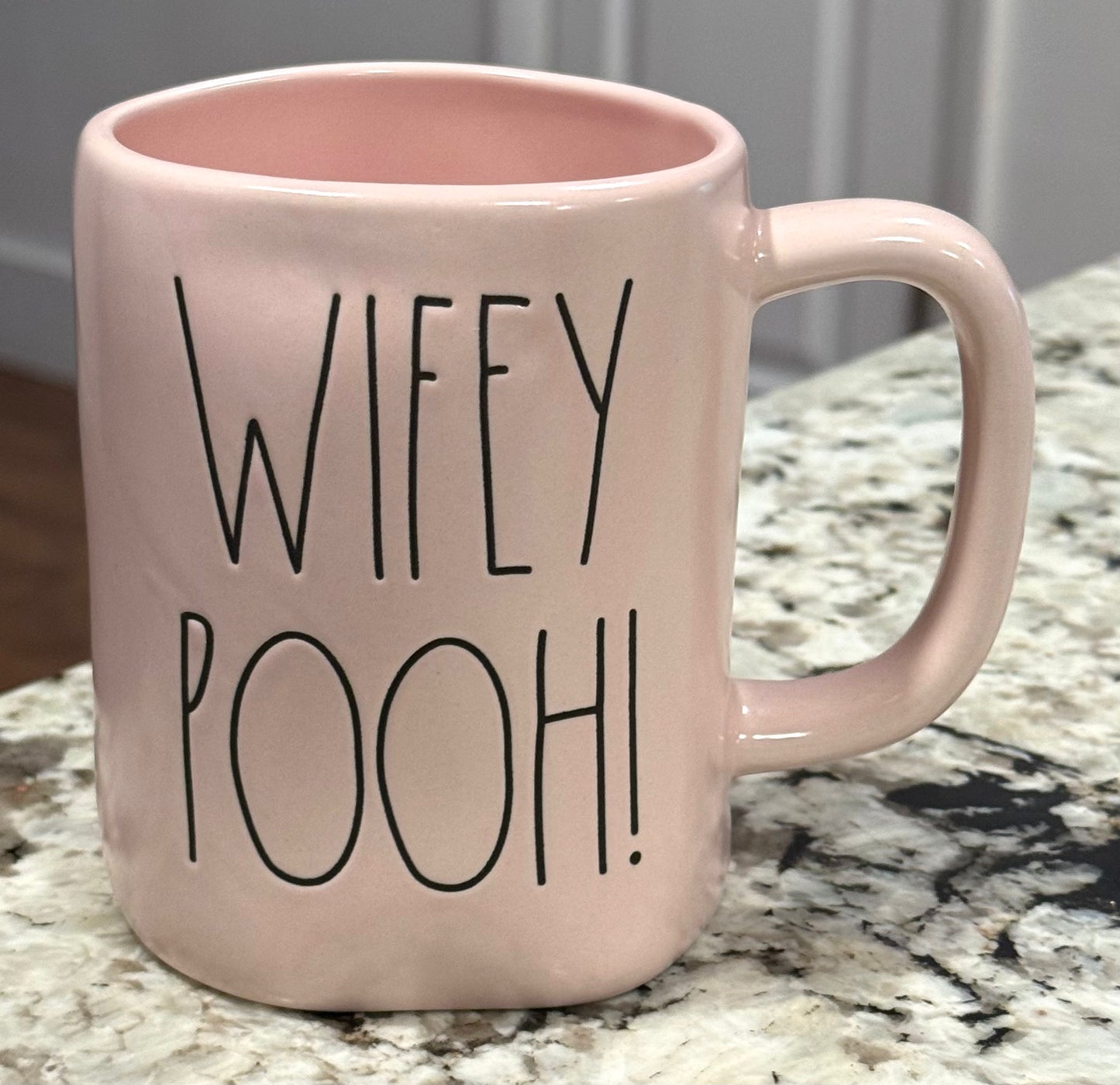 New Rae Dunn pink ceramic coffee mug WIFEY POOH!