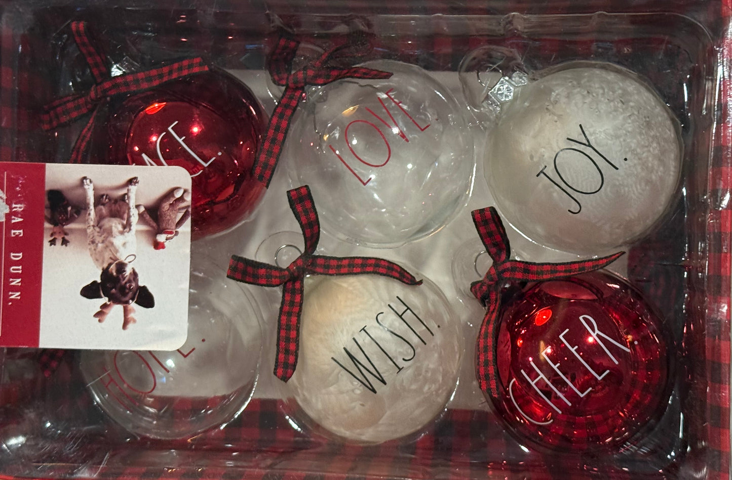 New Rae Dunn 6-piece glass Christmas ornament box set
