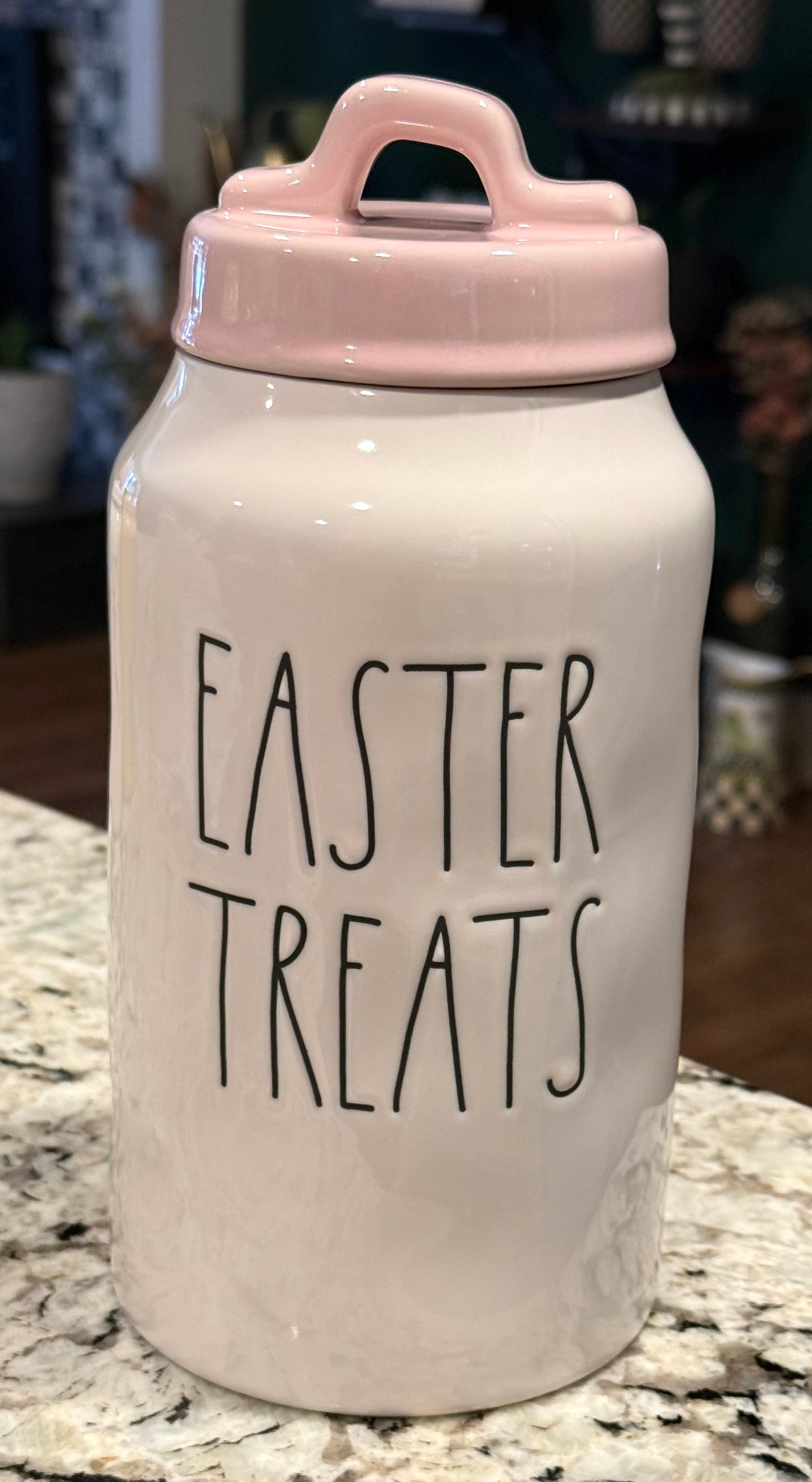 Rae Dunn white ceramic 9” EASTER TREATS canister -pink lid